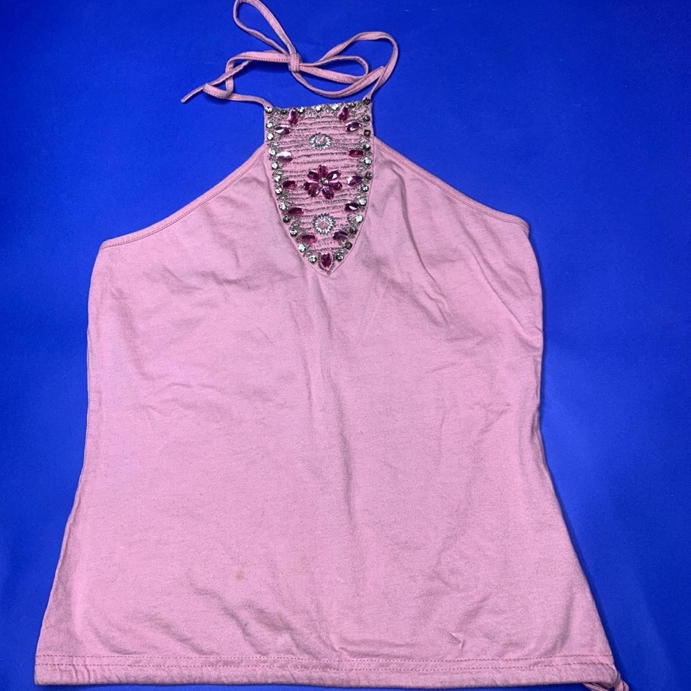 Pink Halter Top w/ silver & pink gems 🧞‍♀️🧠🌸